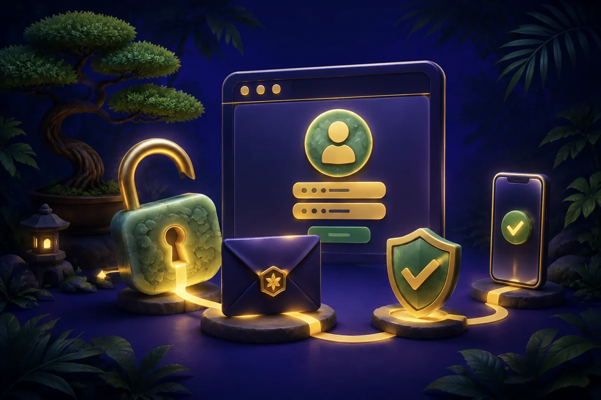 Illustrazione GambleZen su recupero credenziali e accesso mobile